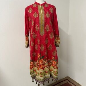 Bin Saeed Bright Red Floral Lawn 2-Piece Outfit Size 16 Women’s